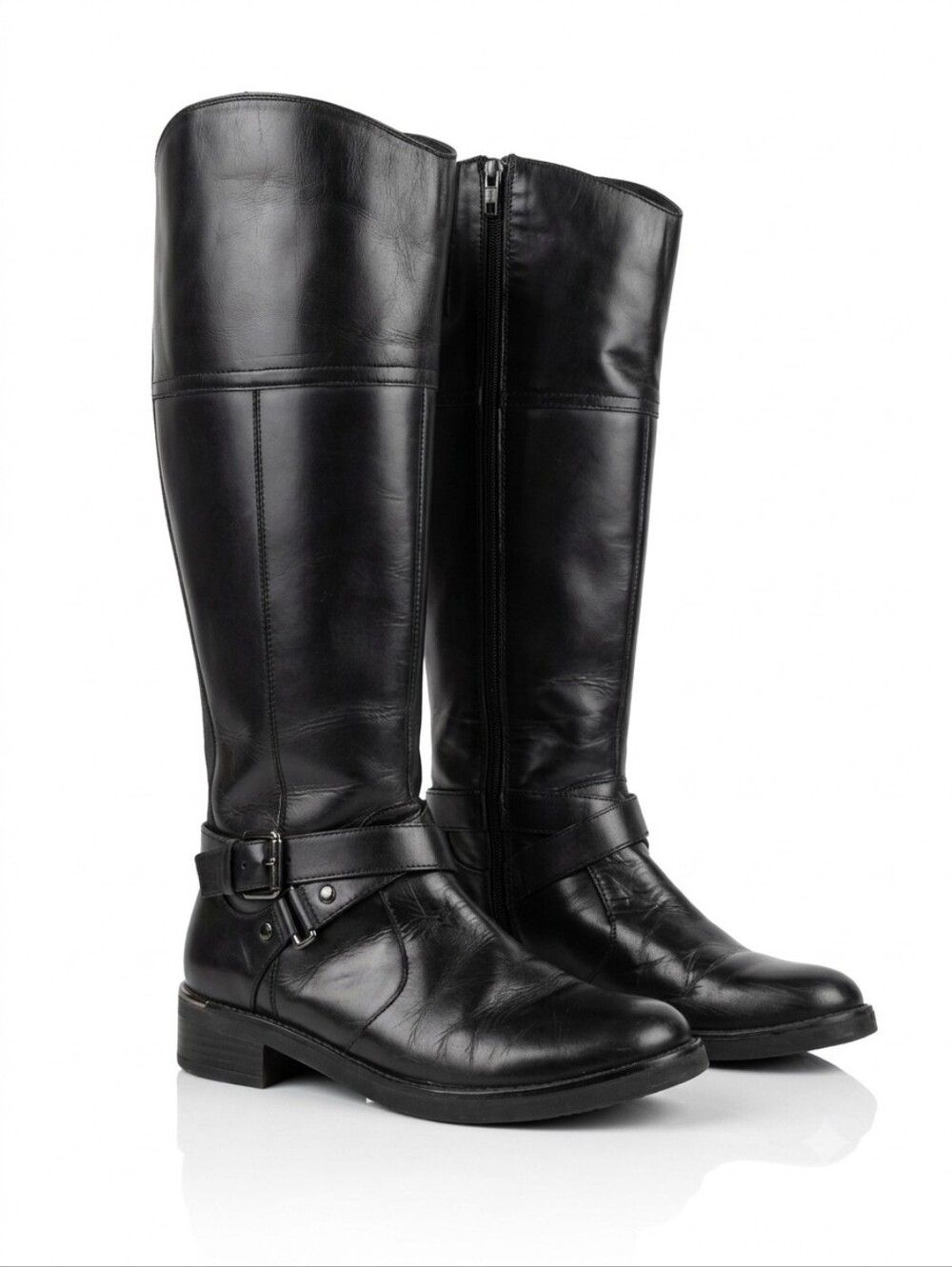 Bandolino BNJIMANI Womens Size 7M Black Leather Tall Knee High Riding Boots Zip